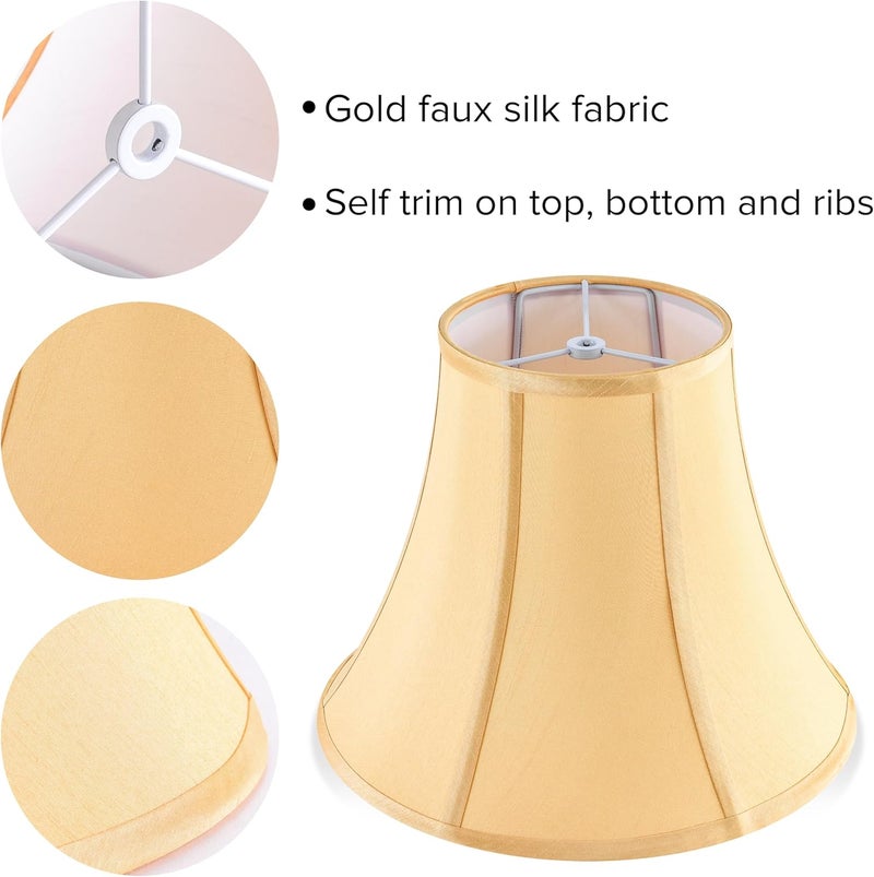 JERHOUS Gold Bell Lamp Shades Set of 2 Medium LampShade 6.7``Top x 13``Bottom x 10``High(Spider) Traditional Lamp shades for Table & Bedside Lamp - Hand Crafted Shade Replacement - Image 2